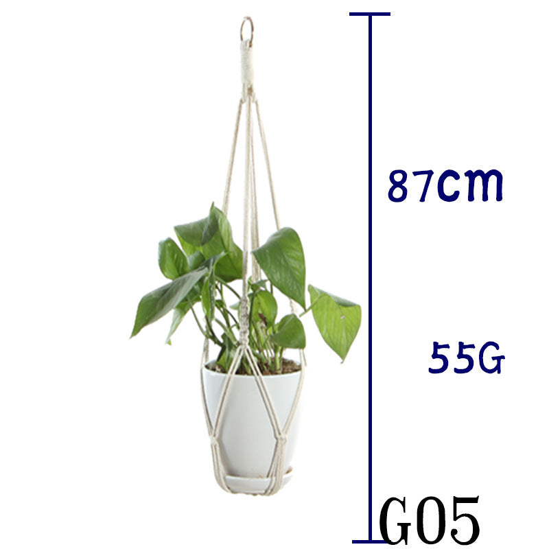 Flower Pot Net Bag Beige Cotton Rope Indoor Plant Hanger Hanging Basket Sling