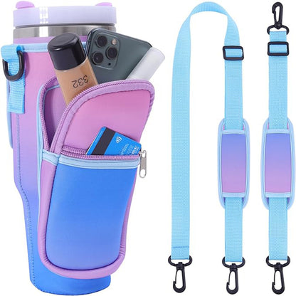 Water Bottle Carrier Bag Fit For 40oz Tumbler With Handle, Water Bottle Holder Bag With Adjustable Shoulder Strap  For Hiking Travelling Camping
