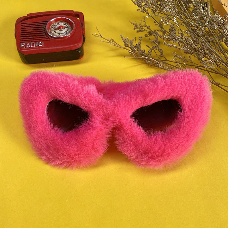 Plush Red Glasses Disco Personality Furry Sunglasses Christmas Social Ceiling Decorative Mirror