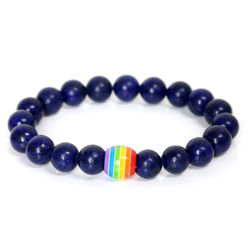 Rainbow Bead Bracelet Pride Natural Stone Strand Couple Bracelets