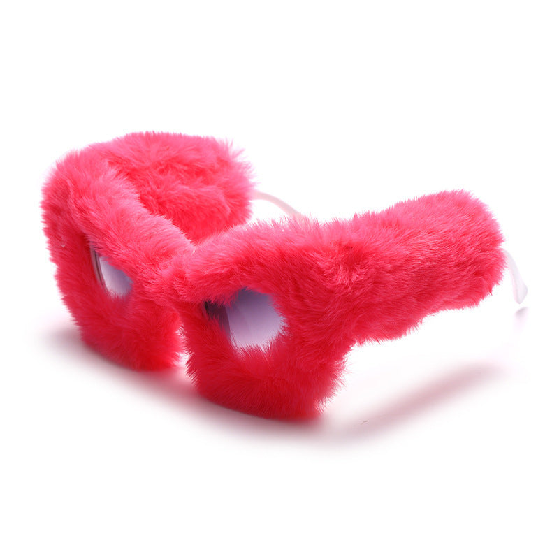 Plush Red Glasses Disco Personality Furry Sunglasses Christmas Social Ceiling Decorative Mirror