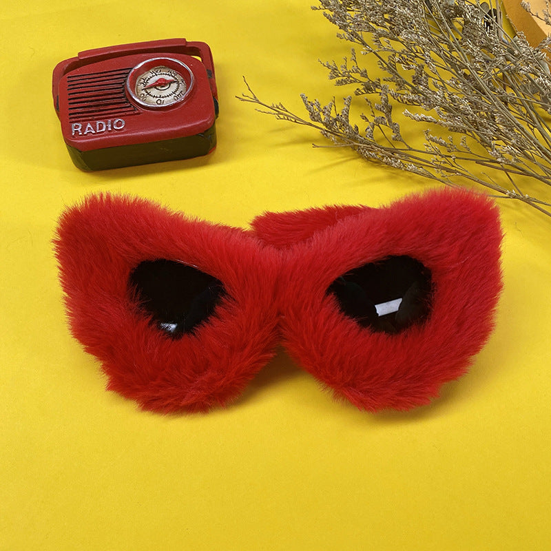 Plush Red Glasses Disco Personality Furry Sunglasses Christmas Social Ceiling Decorative Mirror