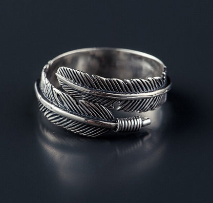 Antique Feather Ring 925 Sterling Silver