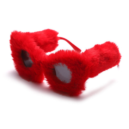 Plush Red Glasses Disco Personality Furry Sunglasses Christmas Social Ceiling Decorative Mirror