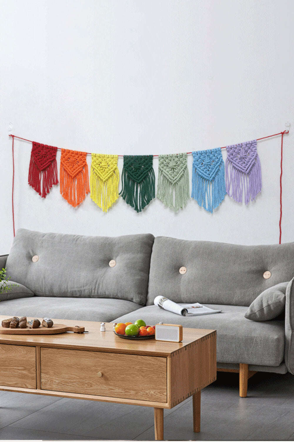 Rainbow Fringe Macrame Banner