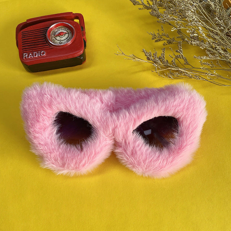 Plush Red Glasses Disco Personality Furry Sunglasses Christmas Social Ceiling Decorative Mirror